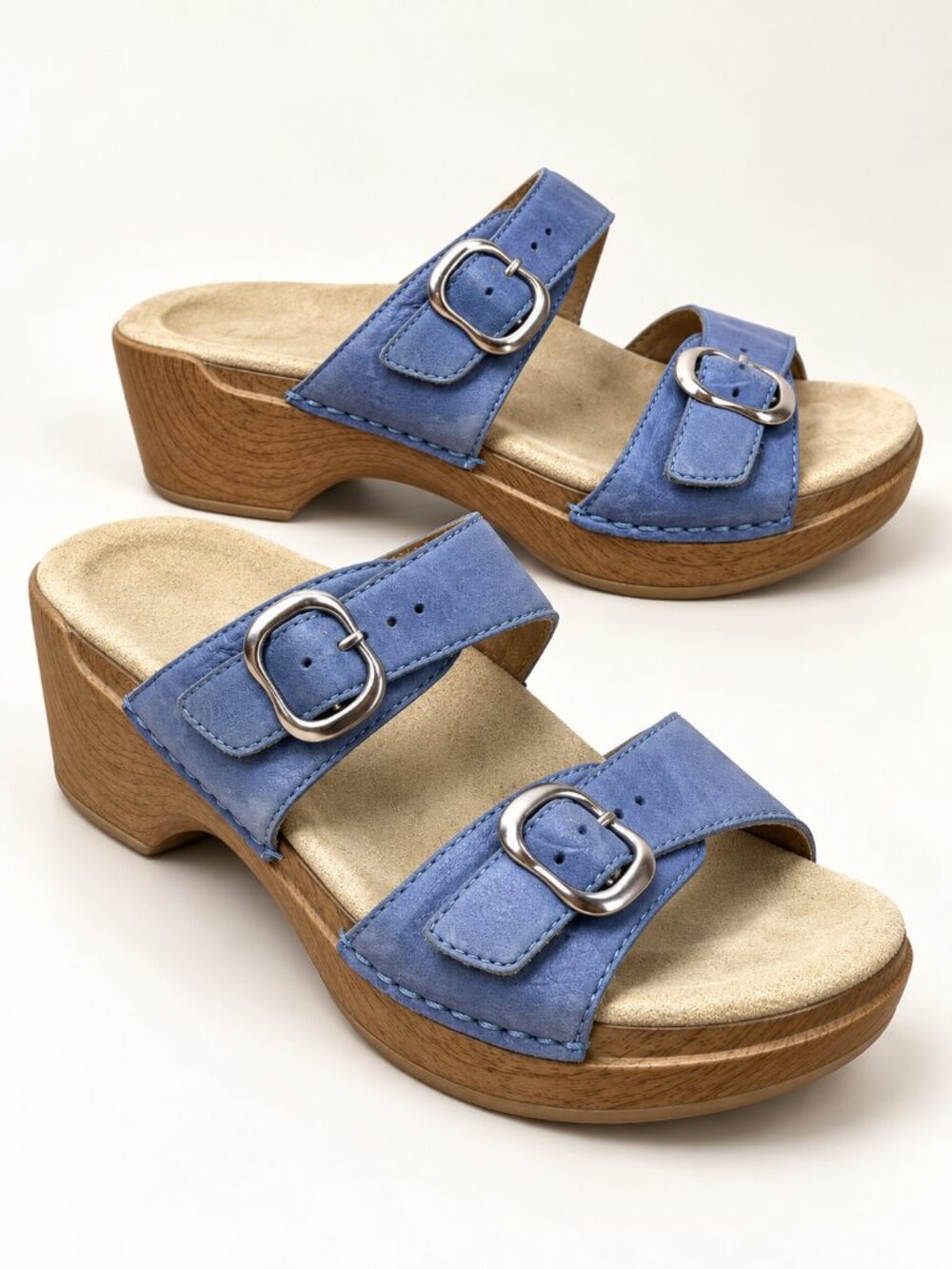 Dansko Sophie Blue Leather Double Buckle Platform Slide Sandals EU 41 US 10.5-11